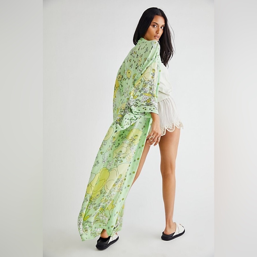 Free People Floral Green Kimono Cover-Up